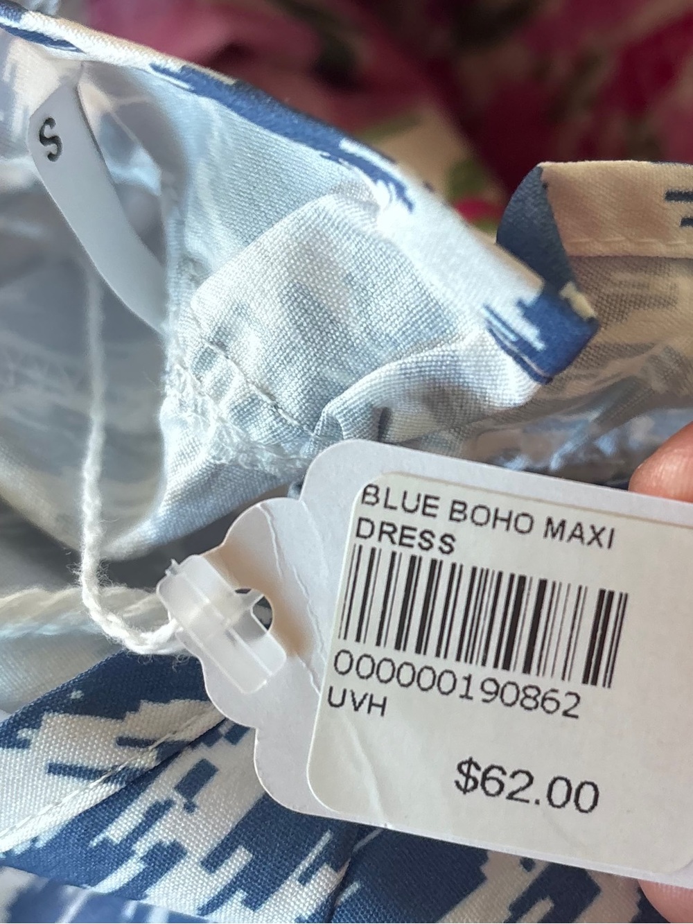 NWT Blue White Print Flowy Boho Maxi Dress - Picture 7 of 7